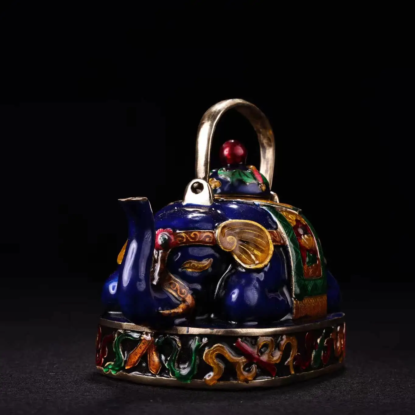 Tibetan Pure Copper Cloisonné Elephant Wine Pitcher Enamel Painted Home Decor Gift