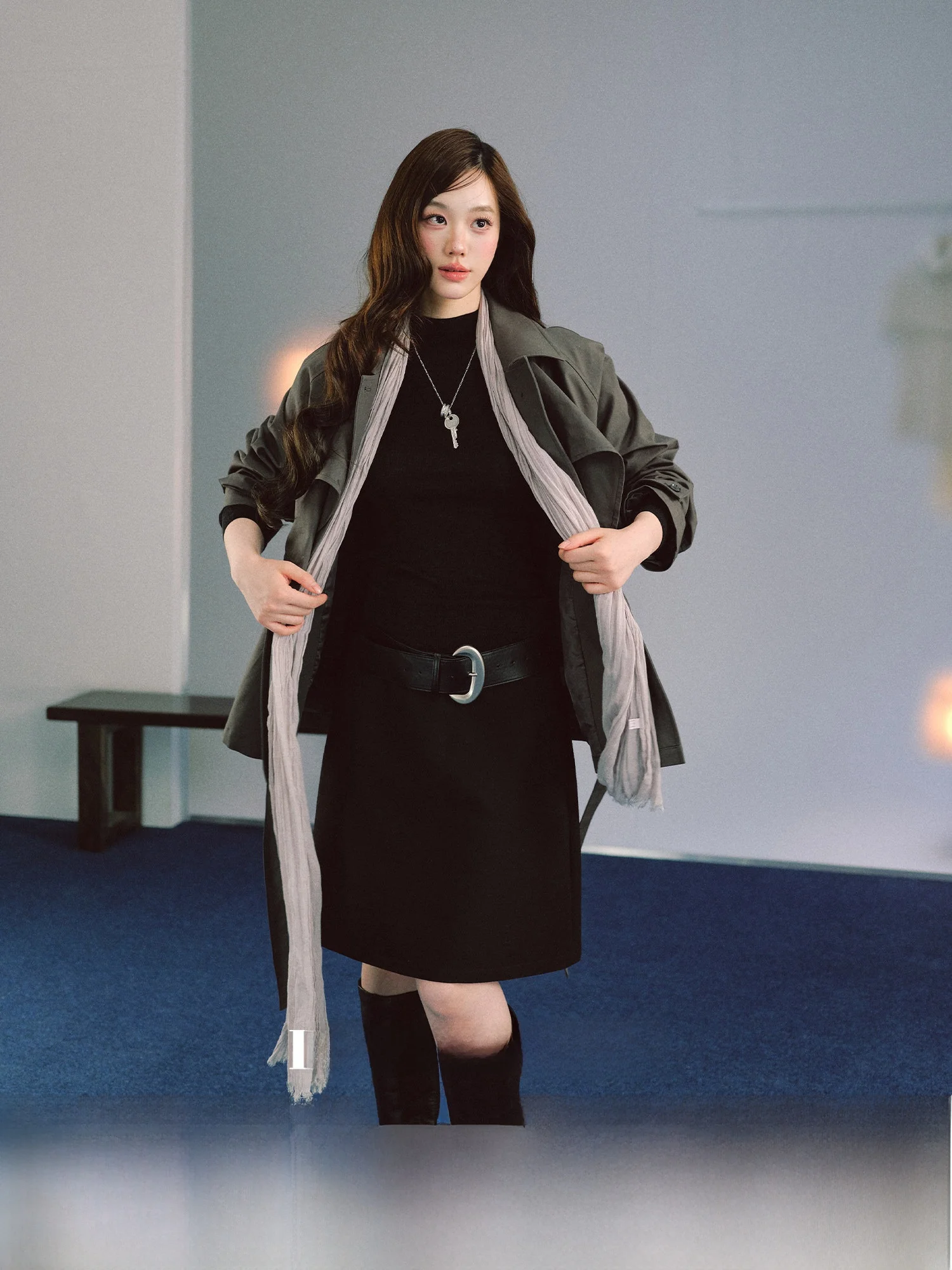 

NewCigirl Cotton Tie Waist Coat Pure Cotton Plain Collar Women's Long Sve Ele Sle Faion Outerwear Spring Season