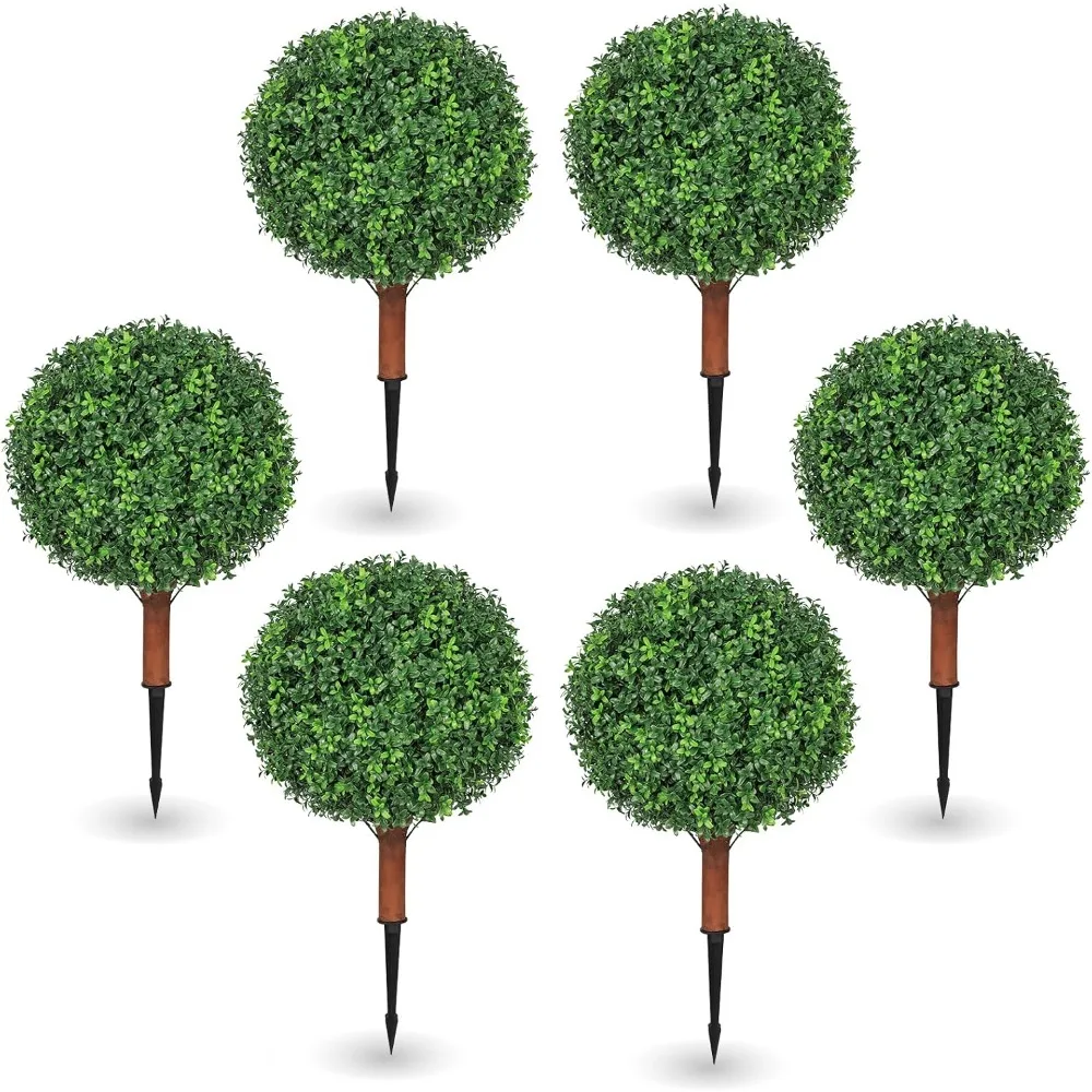 

Use 26 Inch Tall Artificial Boxwood for Outdoor Pruning, with Ground Stakes, and A Set of 6 UV Resistant Fake Boxwood Ball Trees