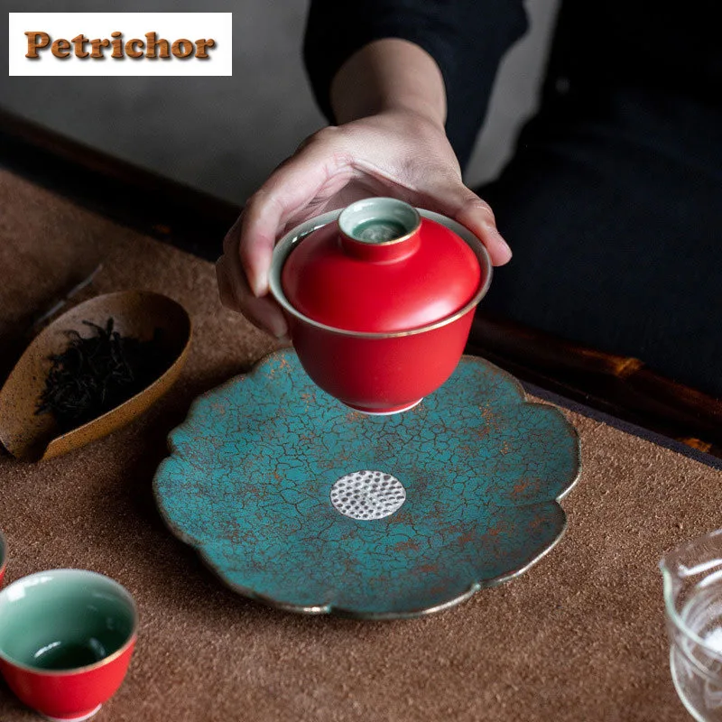 Evergreen Glaze Gold Silver Colour Pot Bearing Holder Teapots Heat Insulation Pad Dry Brew Table Tea Tray Coasters Tableware
