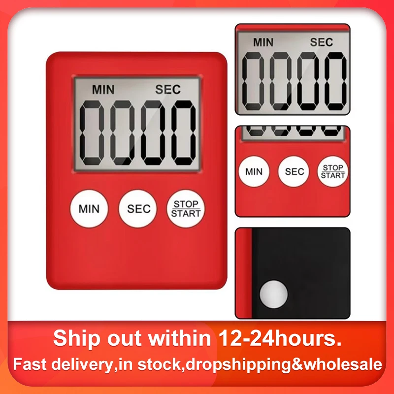 Wyświetlacz LED Budzik Ręczny Elektroniczny Odliczanie Sportowy Cyfrowy Timer Kuchnia Gotowanie Prysznic Studium Stoper Czerwony Czarny