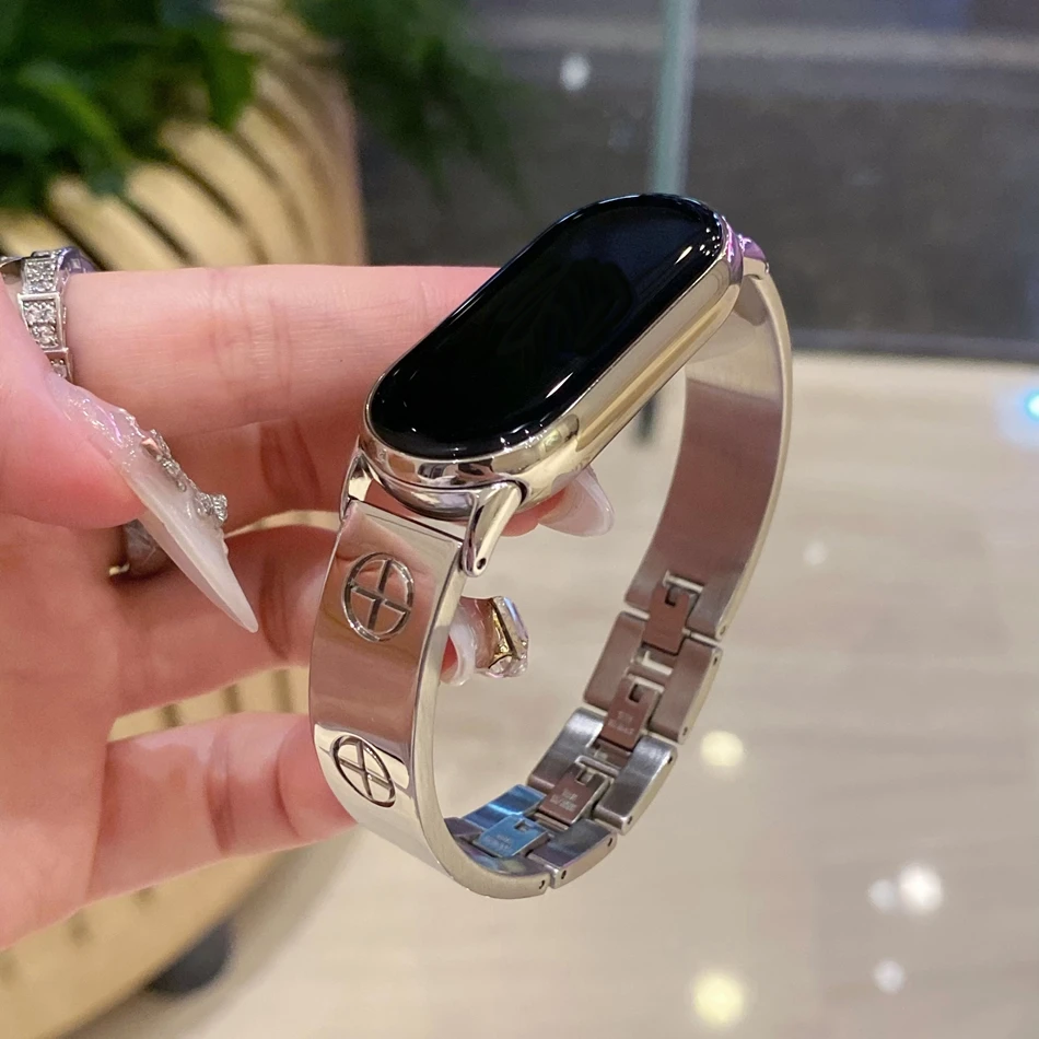 Strap For Xiaomi Mi Band 10 9 8 Pro Watchband For Miband 8Pro 9 Pro Fashion Metal Cross Bangle Women Copper Bracelet Wristband