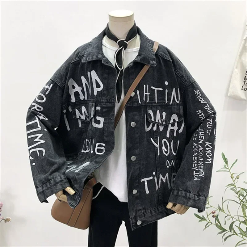 Autumn Korean Letter Embroidery Denim Jacket Coat Women Loose Mid Long Student Cowboy Outerwear Big Pocket Jeans Jacket Female