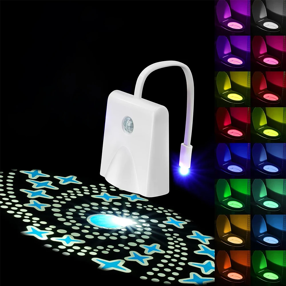 

Toilet Night Lights Motion Sensor with Star Projector USB Rechargeable 16 Colors Changing LED Bowl Lights Bathroom Decor Gift