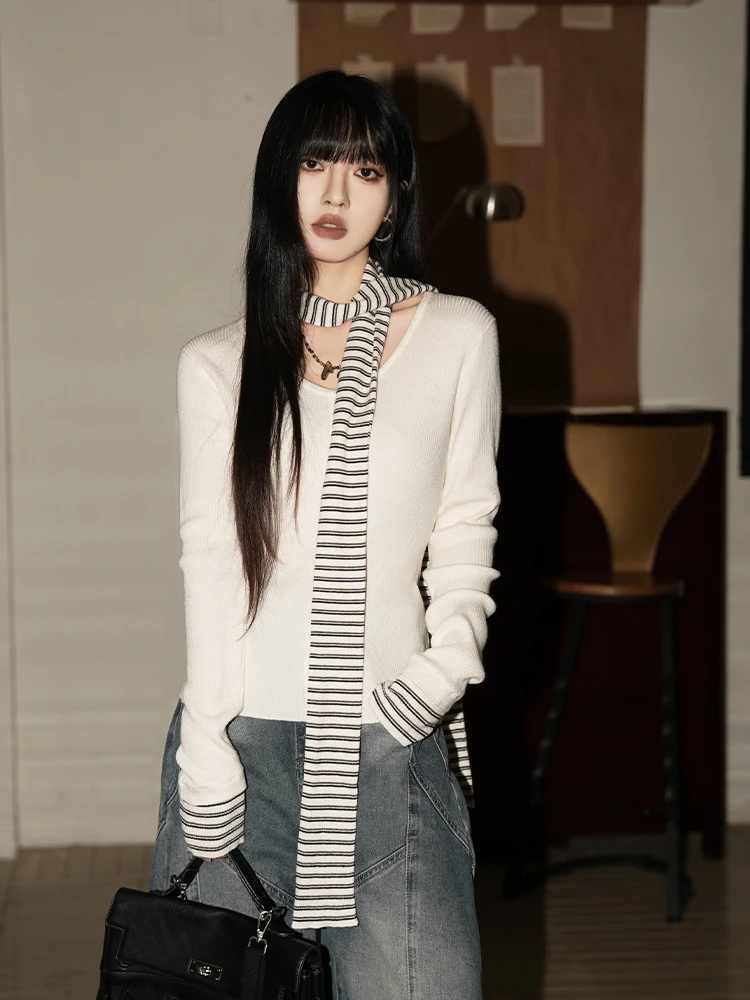 

Slim Fit Women's Long Sve Knitted Scarf Ne Top Autumn Winter Faion Inner Wear Outer Wear round Ne Pullover irt