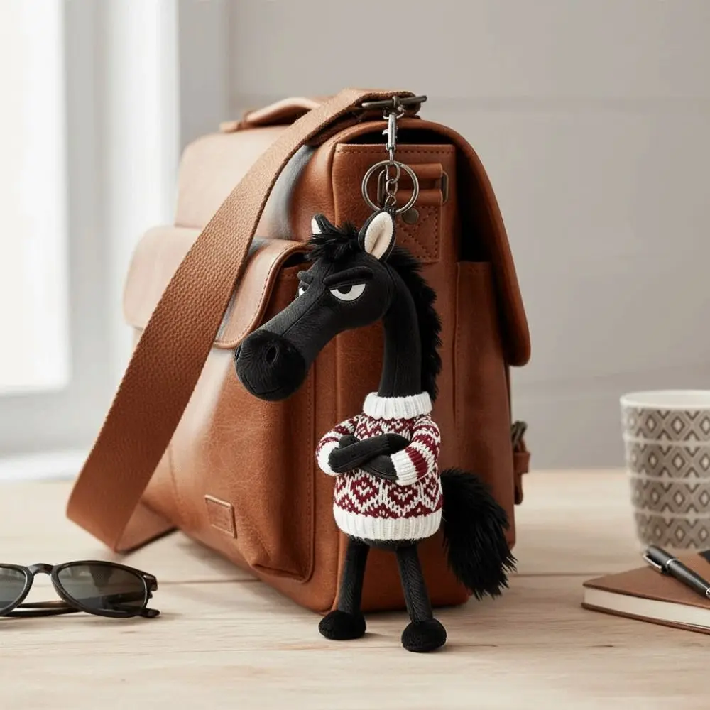 LLavero de caballo oscuro de felpa creativo, muñeco de caballo de simulación suave y bonito, muñecos de mascota, estatuilla de Pony del zodiaco de estilo chino