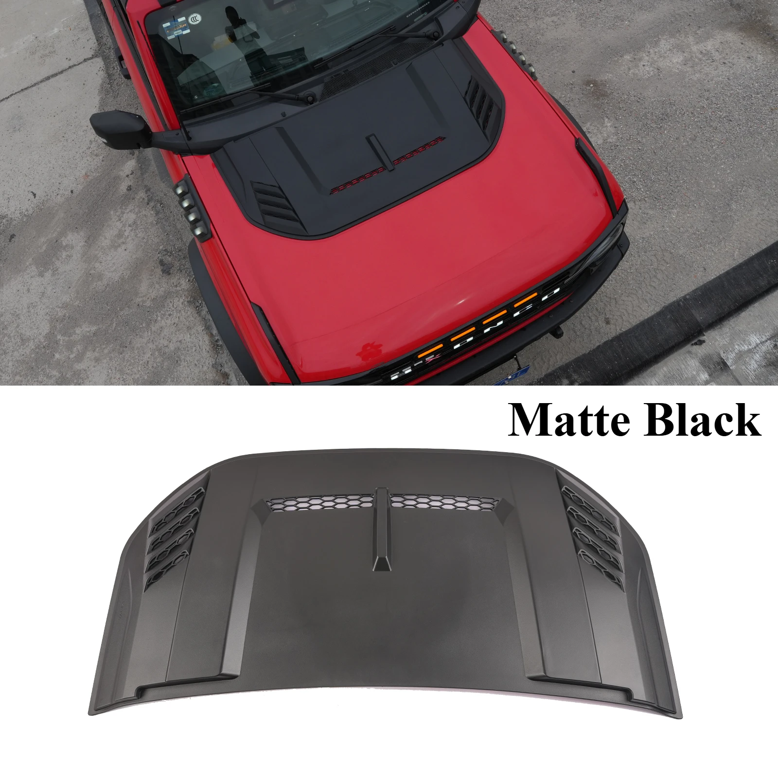 ABS Black Bonnet Scoop Cover Set for Ford Bronco 21-22, Engine Hood Air Vent, Glossy & Matte Black Finish, Exterior Accessories