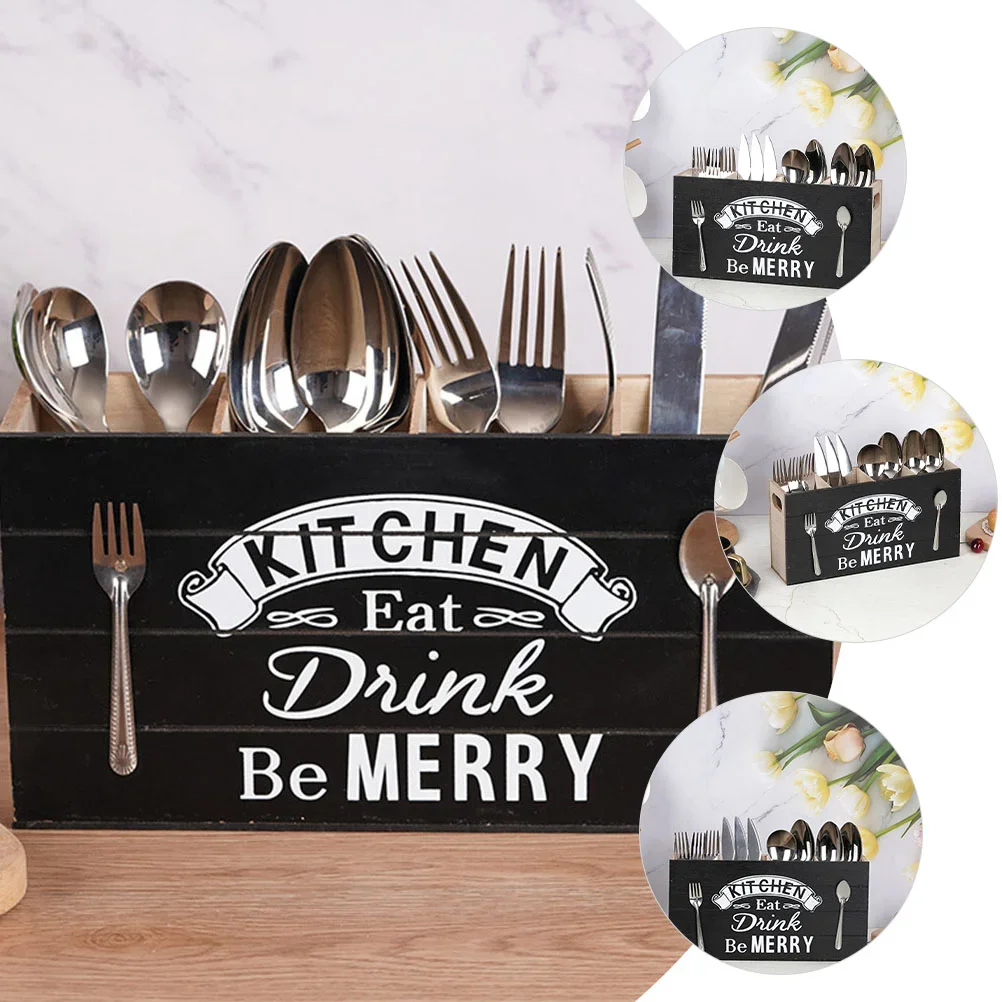 

Spoons Silverware Wooden Cutlery Box Utensil Storage Holder Flatware Kitchen Counter Knife and fork Storage Box Home Decoration