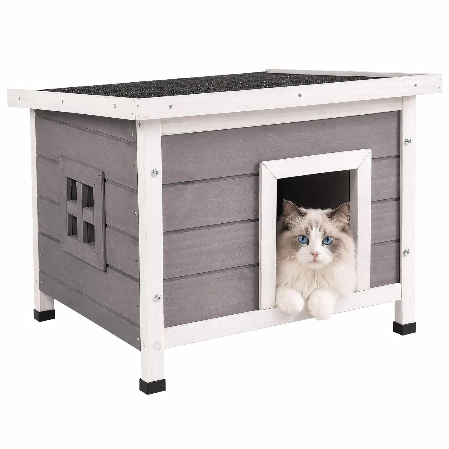 Waterproof Outdoor Cat House Solid Wood Pet Shelter with Elevated Floor & Adjustable Feet for Cats Dogs Rabbits, Customized