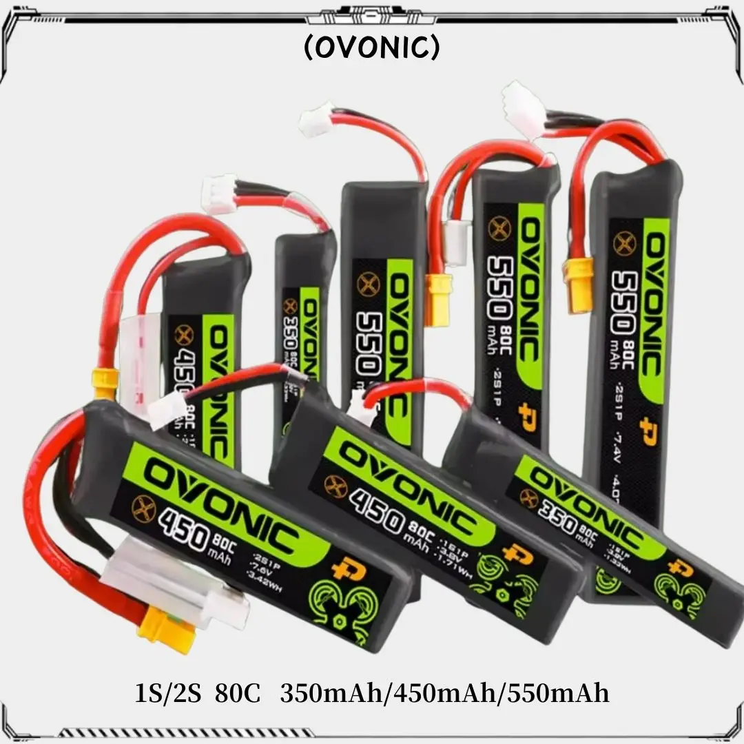 5PCS OVONIC 1S 2S Lipo Battery 350/450/550/650mAh Lipo Battey With BT2.0/ PH2.0/XT30 Plug for RC FPV Racing Drone