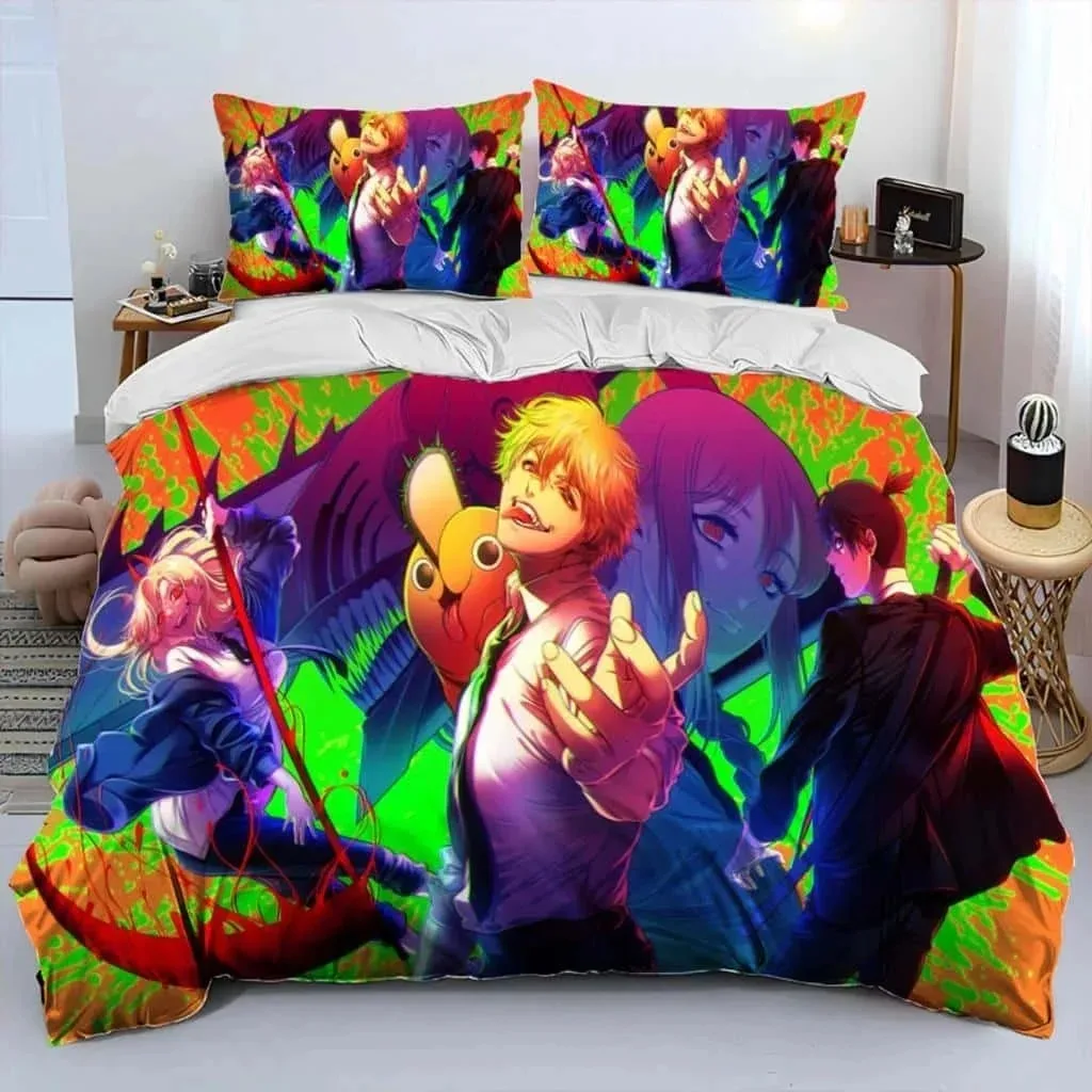 3D Anime Chainsaw Man Denji Cartoon Comforter Bedding Set,Duvet Cover Bed Set Quilt Cover Pillowcase,king Queen Size Bedding Set