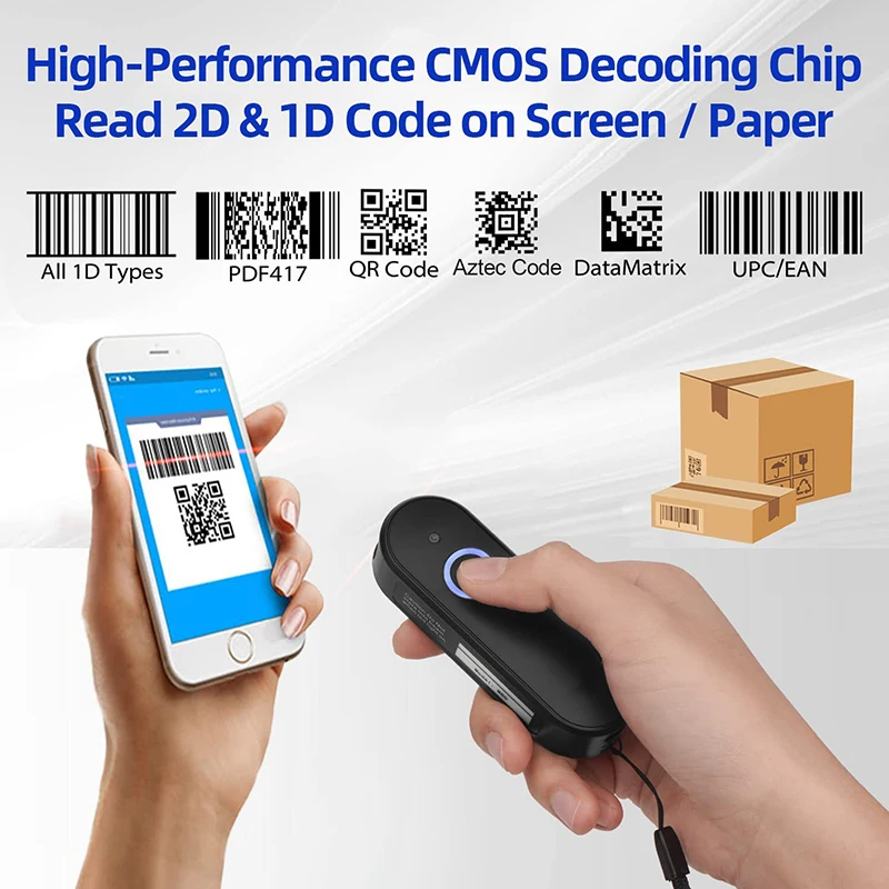 Mini Wireless Barcode Scanner 1D 2D QR Code Scanner USB Bluetooth Pocket QR Reader IOS Android Windows for Mobile Payment