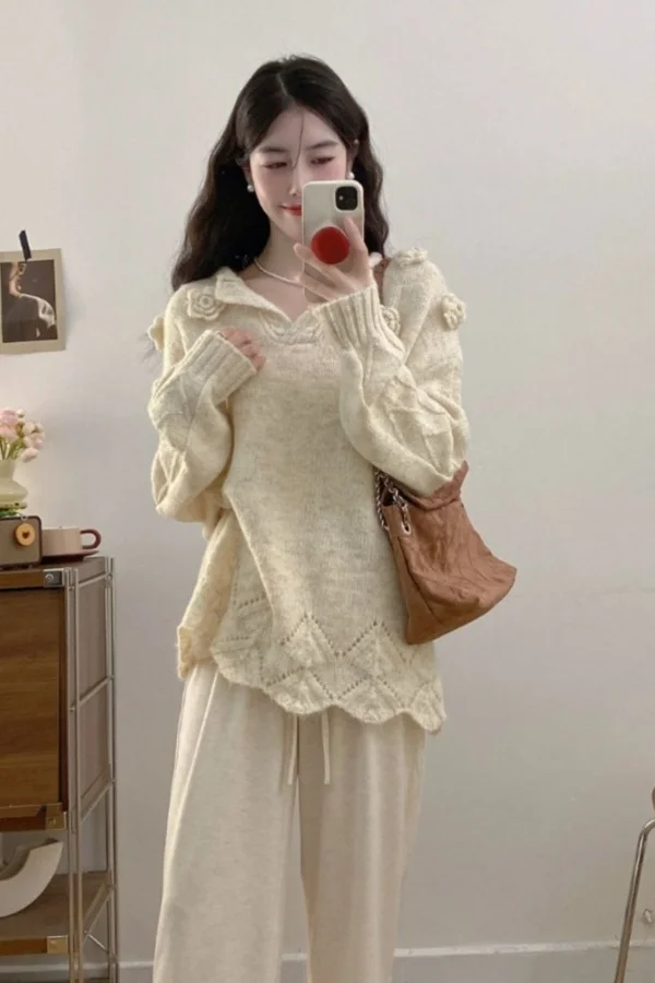 

Свитера Джемперы Пуловеры Женские белые трикотажные изделия Y2K Hanfu Wild Pocket Concert Festival Ежедневная рок-группа Альтернатива Панк Эластичный