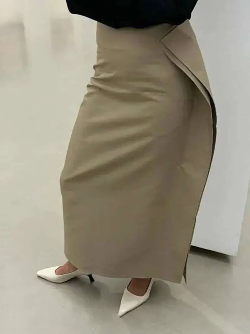 

Women's Fashion Solid Color High Waist Short Skirts Spring New Trendy Slim Fit Wrap Hip Versatile Long Skirt Female Brown XZC9