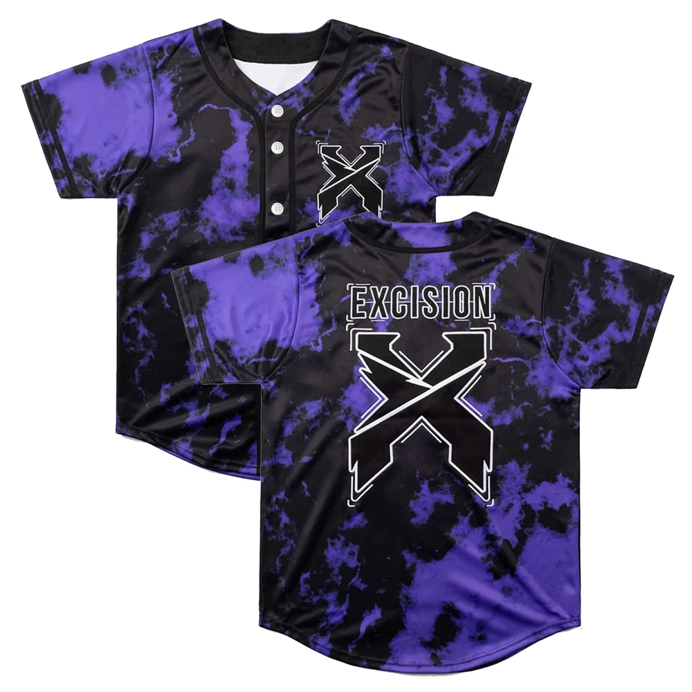 EXCISION Merch Headbanger Tie Dye Baseball Jersey Purple Shirt V-Neck Short Sleeve Streetwear Men Women Fashion Clothes