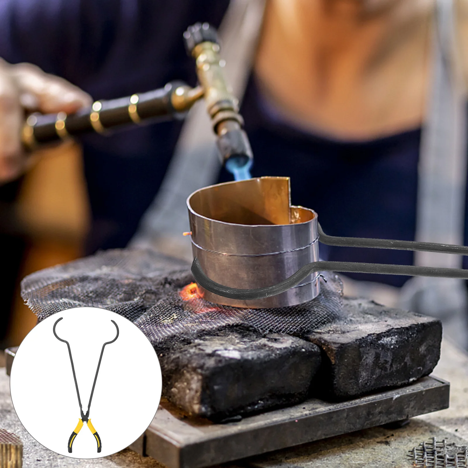 

Long Crucible Clamp Heavy Duty Large Opening Handheld Tool Jewelry Melting Pouring Clamp Hammer and Crucible Gold Test Kit