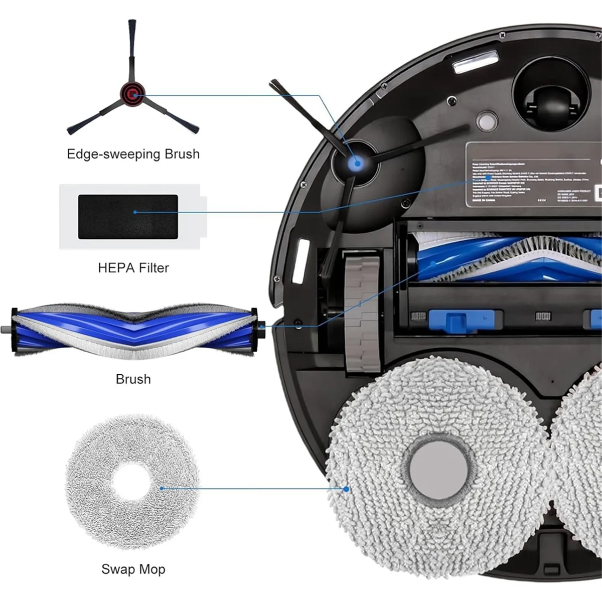 A66T-T30s Vacuum Accesories Kit for ECOVACS DEEBOT T30S Combo Robot Vacuum Replacement Parts Brush Filters