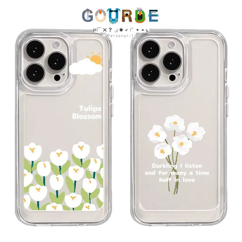 

Aesthetic Tulip Flower Casing for IPhone 16 15 14 12 13 11 Pro Max 7 8 Plus Iphon X XS XR XsMax Couple Phone Case Clear Soft TPU