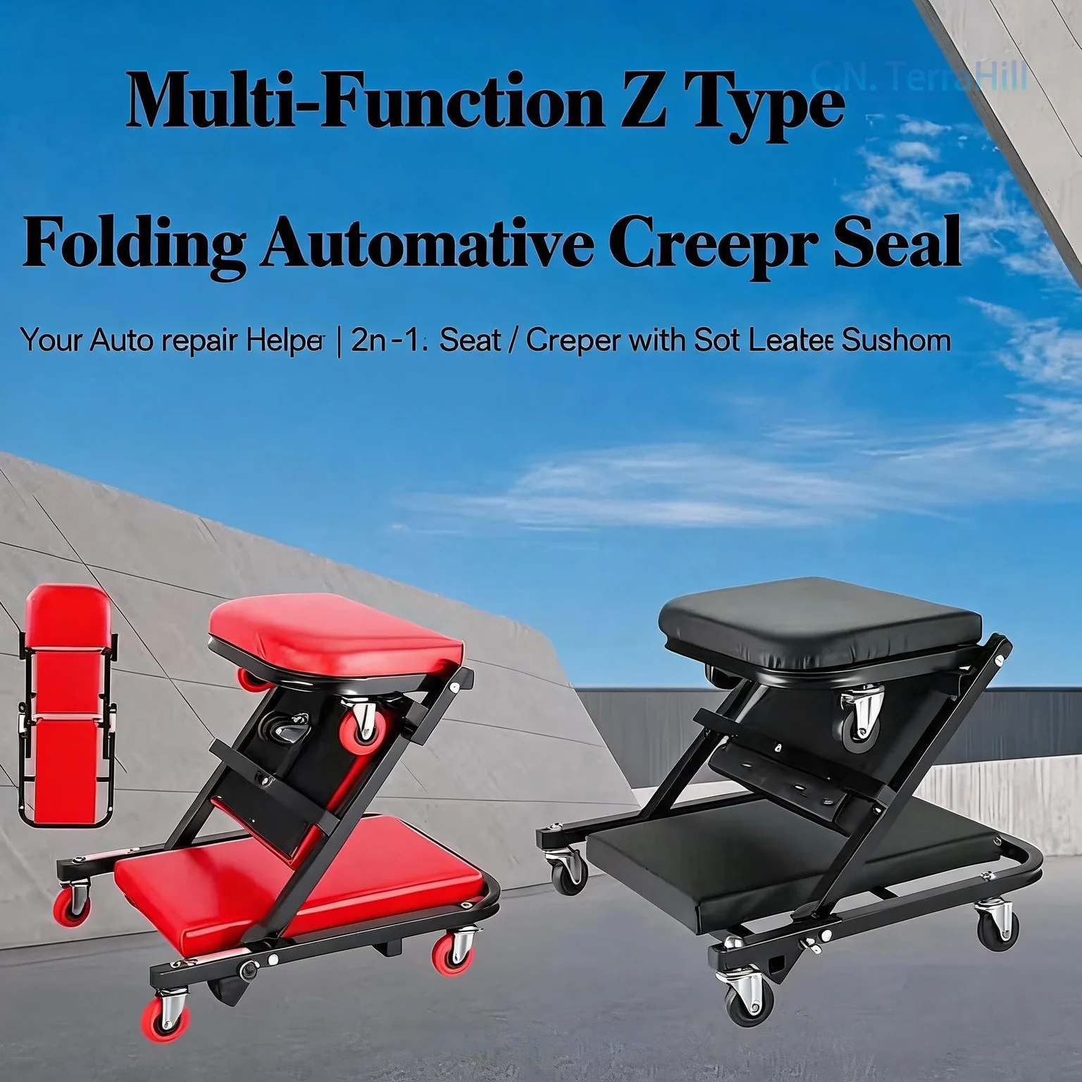 Foldable Garage Creeper Seat with Wheels for Car Repair, Rolling Mechanic Bench Cart for Lying Down Workshop Use