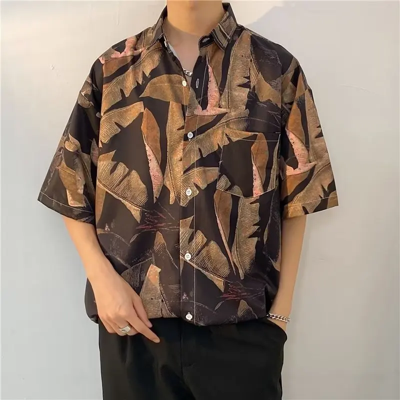 

Men's Clothing Korean Popular Clothes Men's Hawaiian Shirt Short Sleeve Tee Summer Versatile Simple Fashionable Casual T-shirt