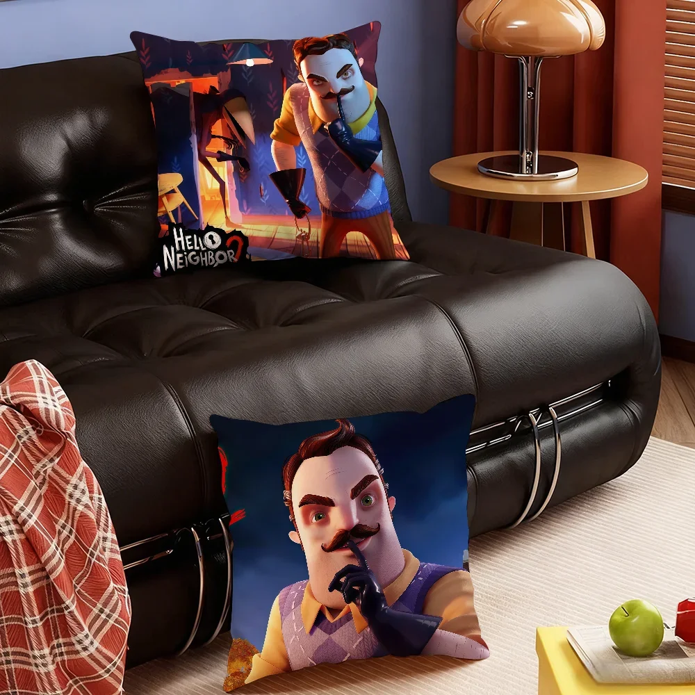 Horror Game H-Hello N-Neighbor-S cushion cover Soft Smooth Pillow Case Hidden Zipper Washable Decorative Couch Office Gift