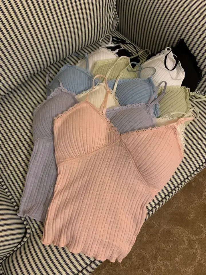 Csola de Renda Pure Desire com Almofada para o Peito, Top F Sexy para Primavera e Verão, Estilo Doce, Crimento R...