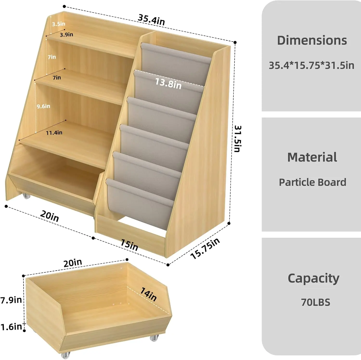 3 Tier Kids Wooden Bookshelf 1 Removable Storage Cabinet Kids & Toddler Book Rack for Book Storage and Display