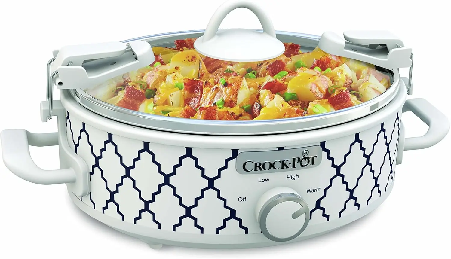 

Small 2.5 Quart Casserole Slow Cooker in White/Blue, Enjoy Eye-Catching Quick Meals, Durable and Compact