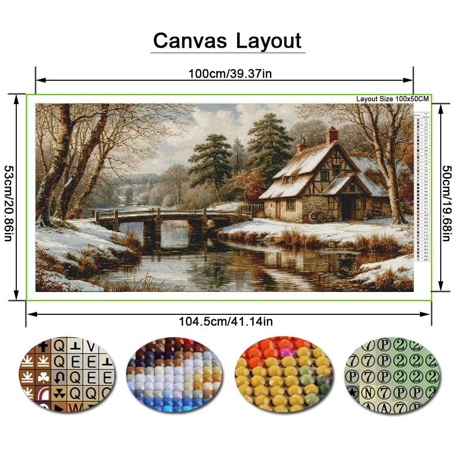 Winter Scenery House Diy Diamond Arts For Adults Painting Large Size Landscape Full Drill Mosaic Embroidery Picture Wall Decor