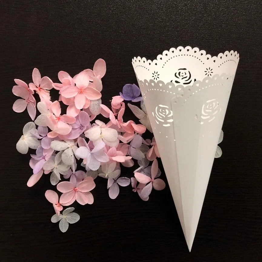 Laser Cut Hollow Wedding Celebration Rose Flower Cone  Paper Flower Tube Laser Engraving Rose Petal Confetti for Marital ...