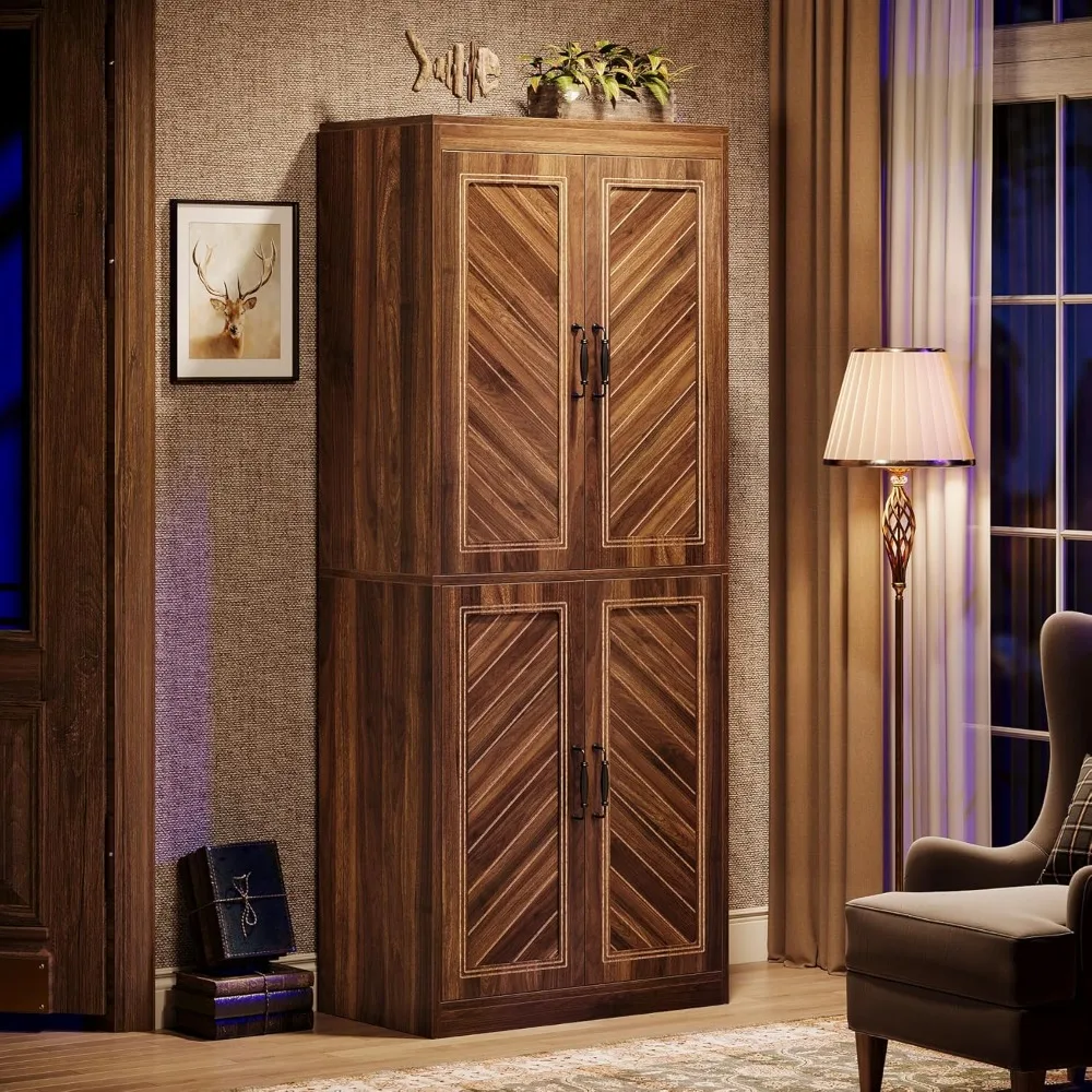 Tribesigns 69 خزانة مطبخ طويلة، خزانة مطبخ مخزن المزرعة مع 4 أرفف قابلة للتعديل لغرفة الطعام، غرفة المعيشة