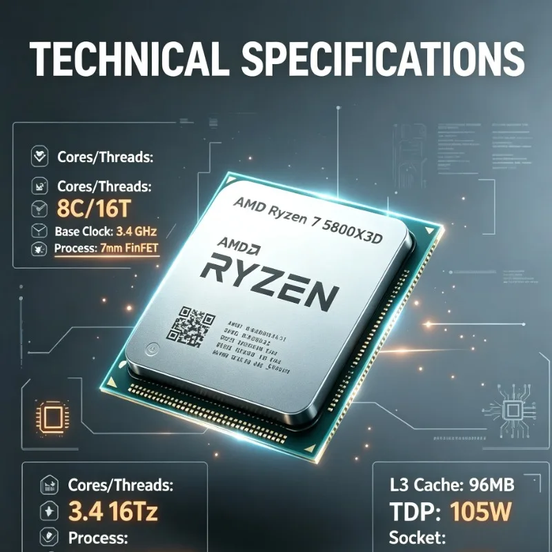 AMD Ryzen 7 5800X3D AM4 Desktop Processor For Gaming Build 8C16T 5GHz 96MB Cache Loose Piece