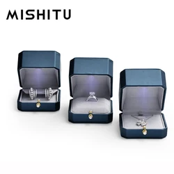 MISHITU LED Jewelry Box for Ring Necklace Engagement Ring Display Gift Case Premium Leather Jewelry Box with Light Storage Cases