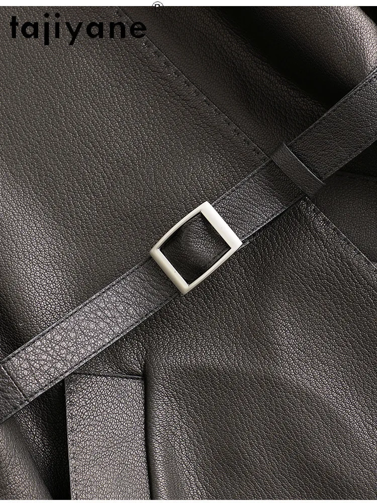 TAJIYANE 리얼 염소가죽 재킷 여성용 짧은 스타일리시 벨트 코트 고품질 천연 가죽 재킷 2026 가을옷 신상 아우터