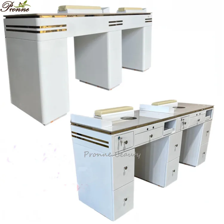 Premium Quality Manicure Table with Vacuum, Foldable White & Gold Rolling Nail Station, 110x40x70cm Tempered Glass Nail Desk 4