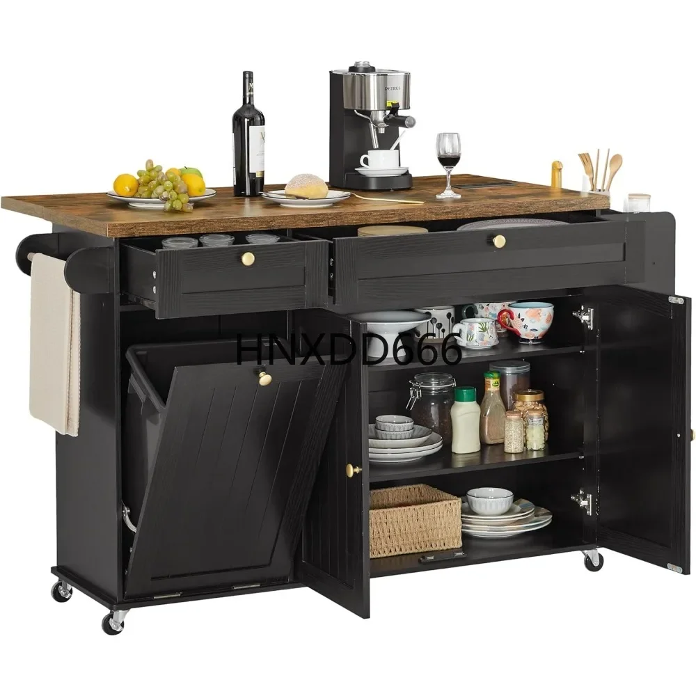 Kitchen Island with Power Outlet   Drop Leaf, with Spice Rack   Towel Rack, Kitchen Islands