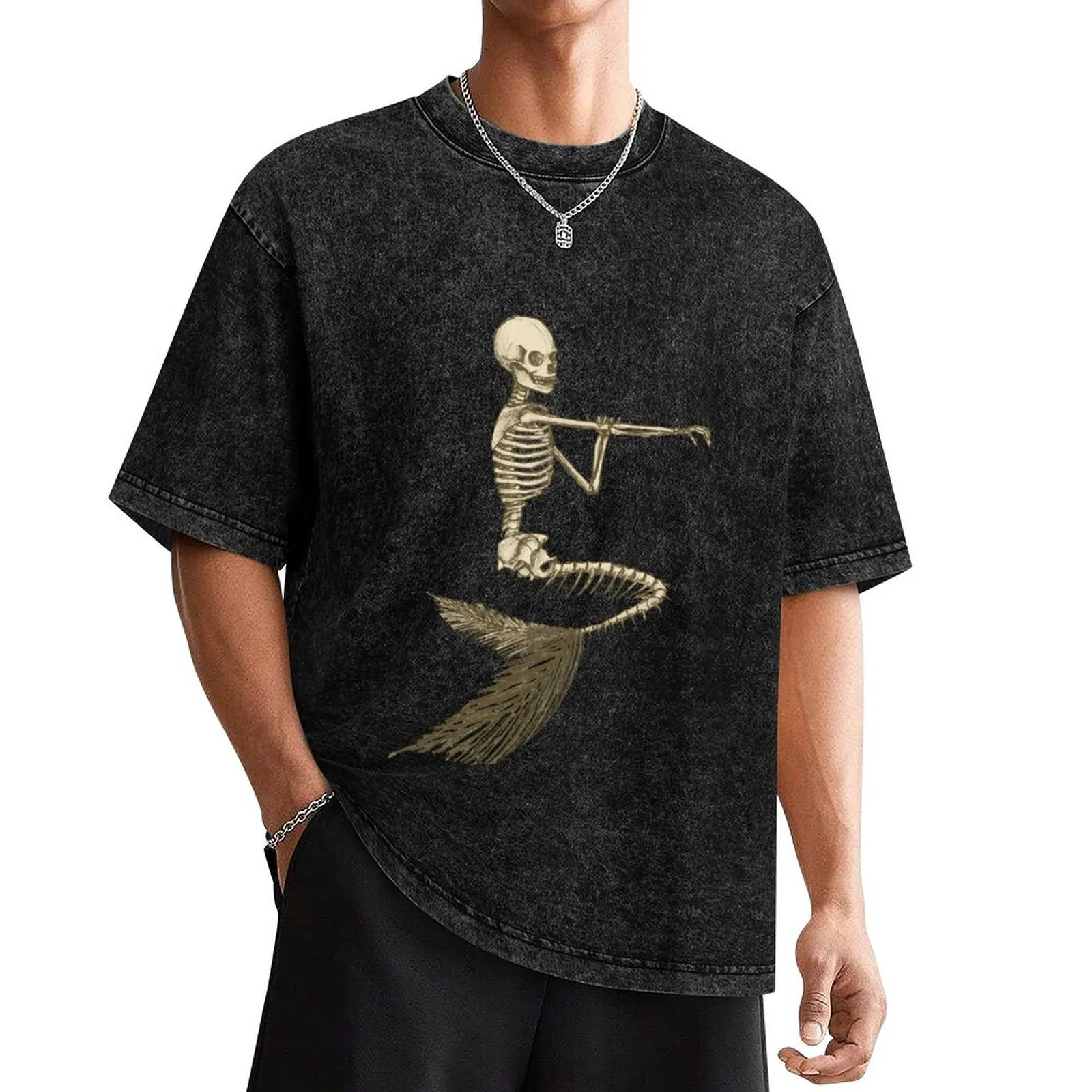 BATHING MERMAID SKELETON - SEPIA T-Shirt vintage essential t shirt Men's t shirts