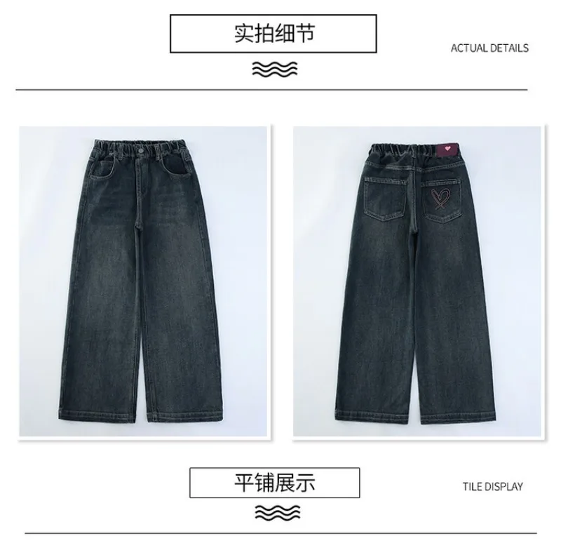 Winter 4-14 Jahre Mädchen Jeans UNITIM Fleece Dicke Kinder Mädchen Denim Hosen mit Liebe-Tasche Teenager Mädchen Integrierte Gerade Hosen – Detail 17
