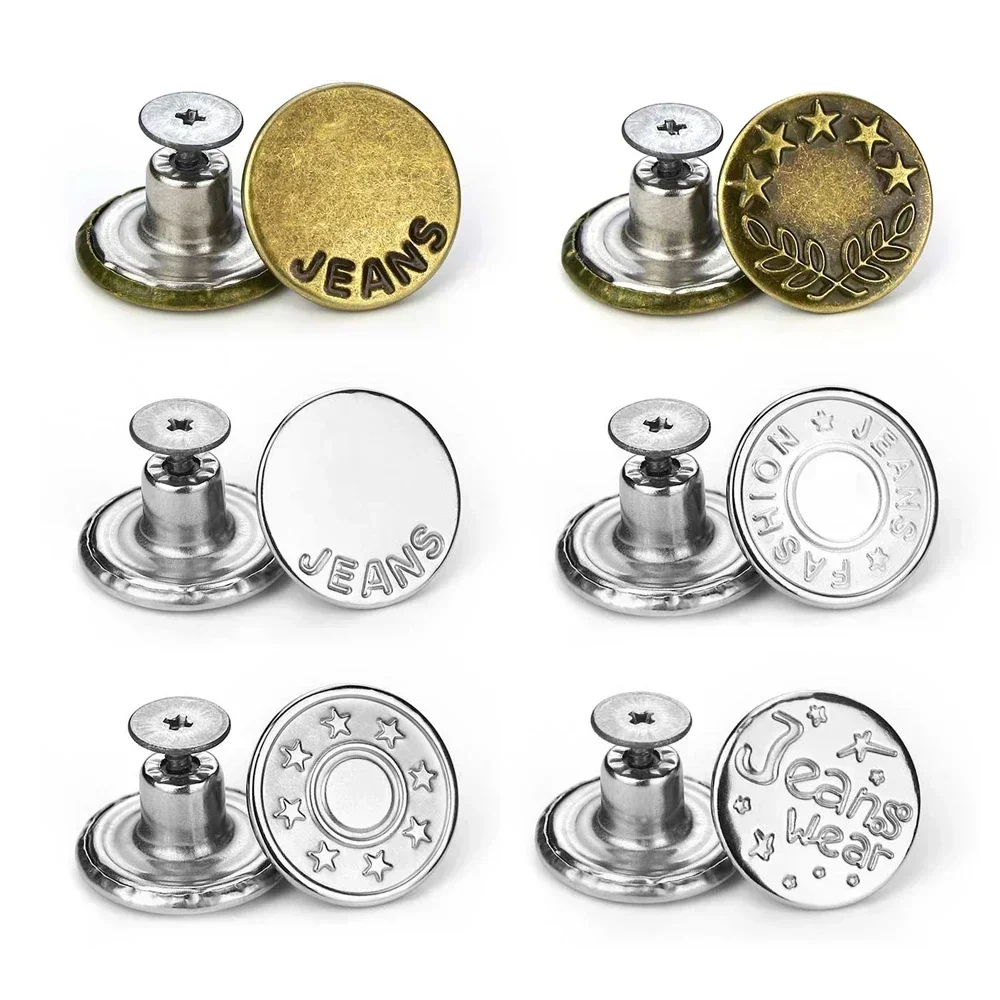 10-30pcs Detachable Jeans Buttons Adjustable Waist Retro Metal Button No Sewing Pants Buckles Screw Nail Repair Kit Send Tools