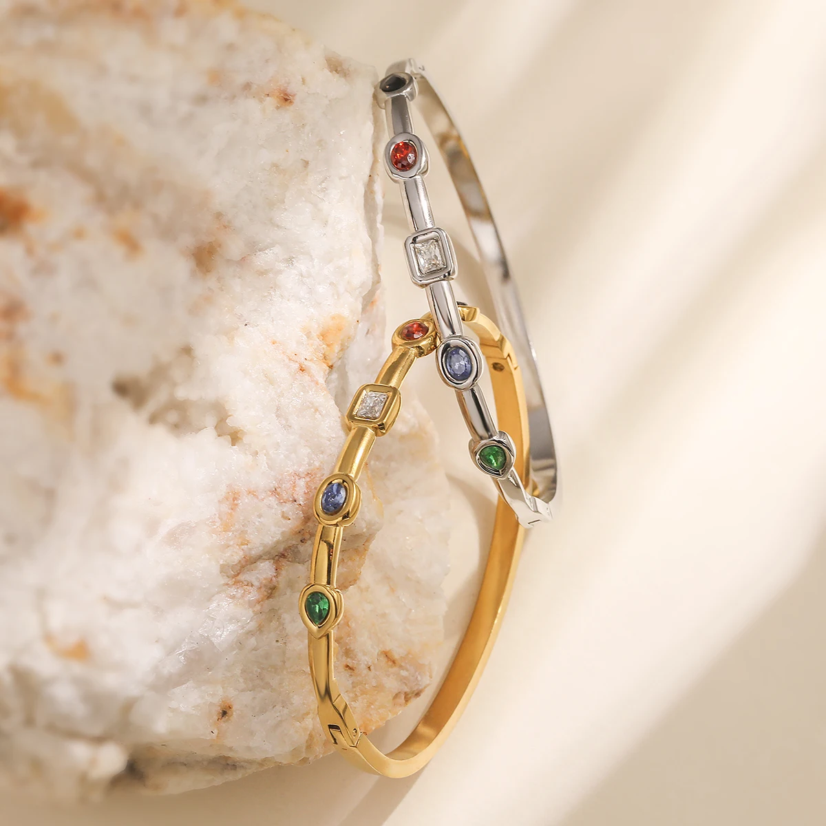 NEWBUY Hot Sale 316L Stainless Steel Jewelry Colourful CZ Zircon Inlay Non-Fading Bracelets & Bangles For Women Wholesale