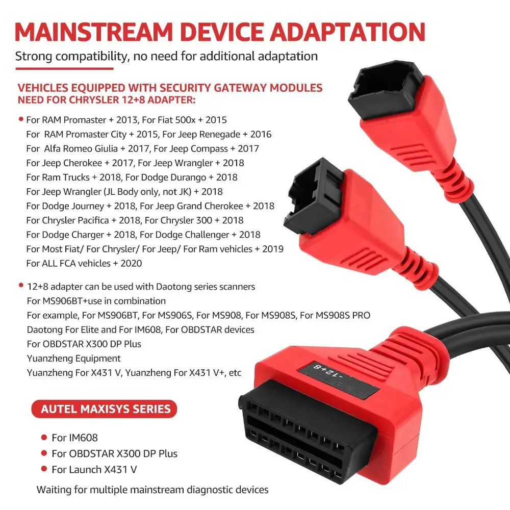 Professional 12+8 Pin OBD Adapter Cable Bypass Design Red Diagnostic Cord Auto Scan Cable Automotive Diagnostic Tool