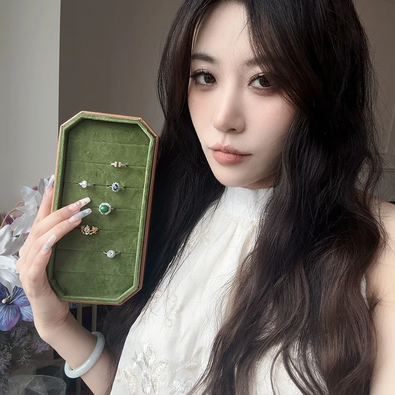 고품질 벨벳 팔각형 반지 보관함 귀걸이 보석 진열 트레이 보석 가게 카운터 진열함 반지 보관함
