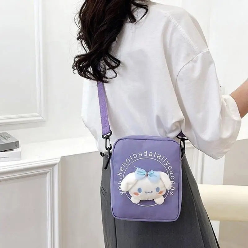 Sanrio Cinnamoroll Fashion Nylon Bag Cartoon Plush Doll Bag New Kawaii Phone Bag Macaron Color Daily Versatile Shoulder Bag