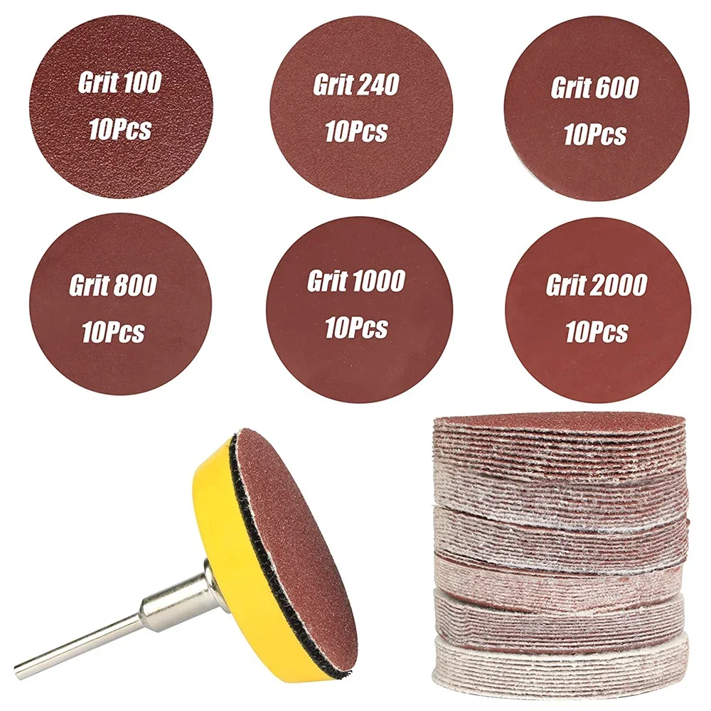 60pcs 2-Inch Sanding Discs Pad Kit for Drill Grinder Rotary Tools with Backer Plate 100-2000 Grit Range