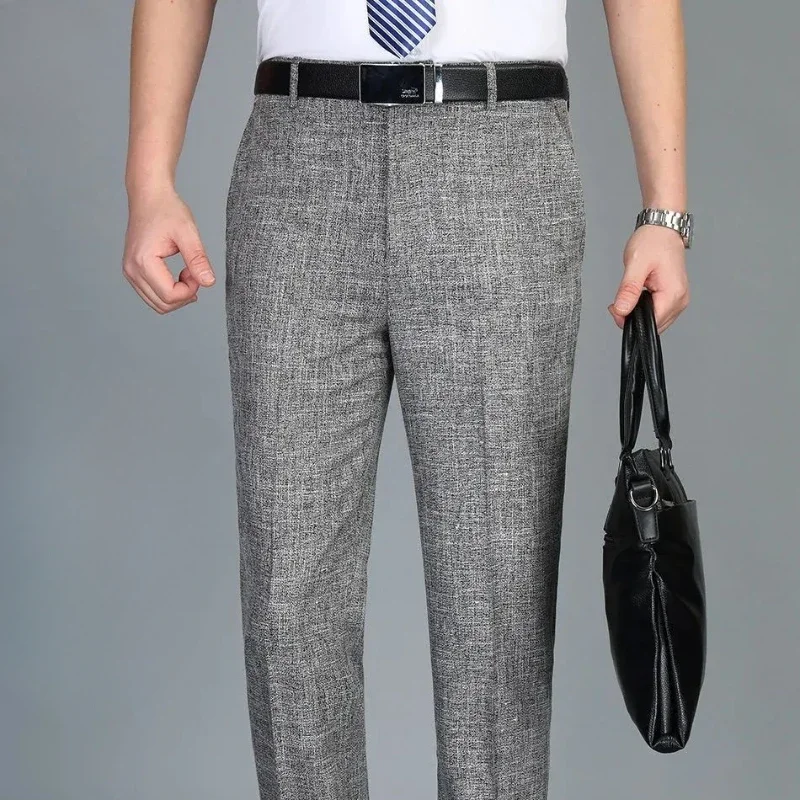 High Waist Man Suits Pants Office Baggy Trousers for Men Work Tailoring Formal Quality Fabric Designer Clothes Thin Casual Wear