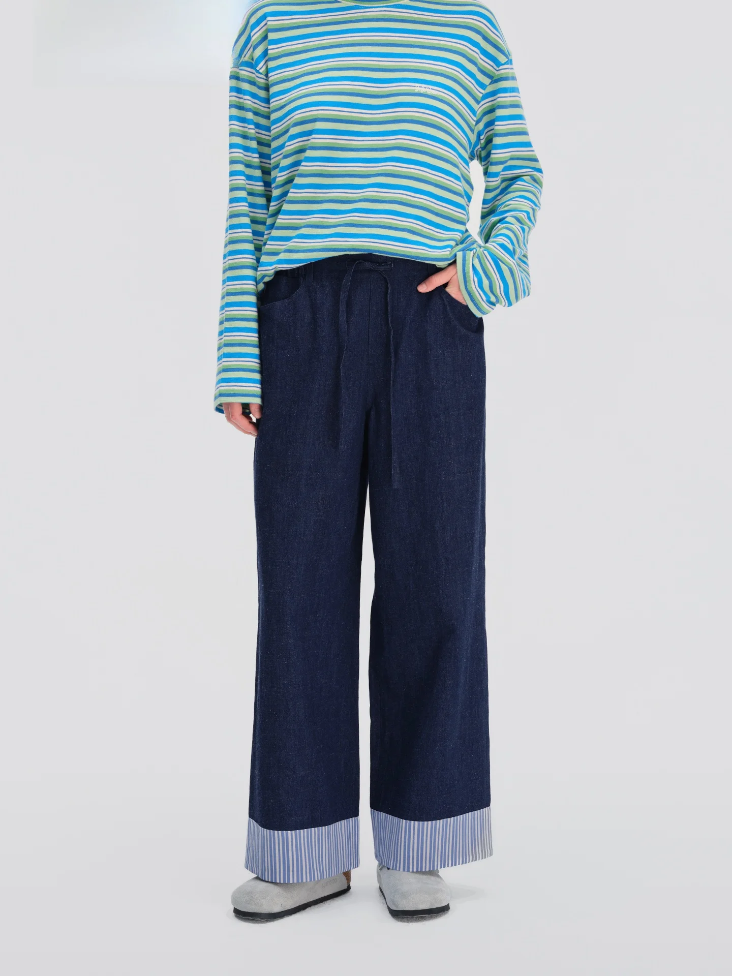 

Джинсы женские SAFEROOM, весна-лето, льняные, хлопковые, в полоску, с лоскутным шитьем, свободного прямого кроя, винтажная серия