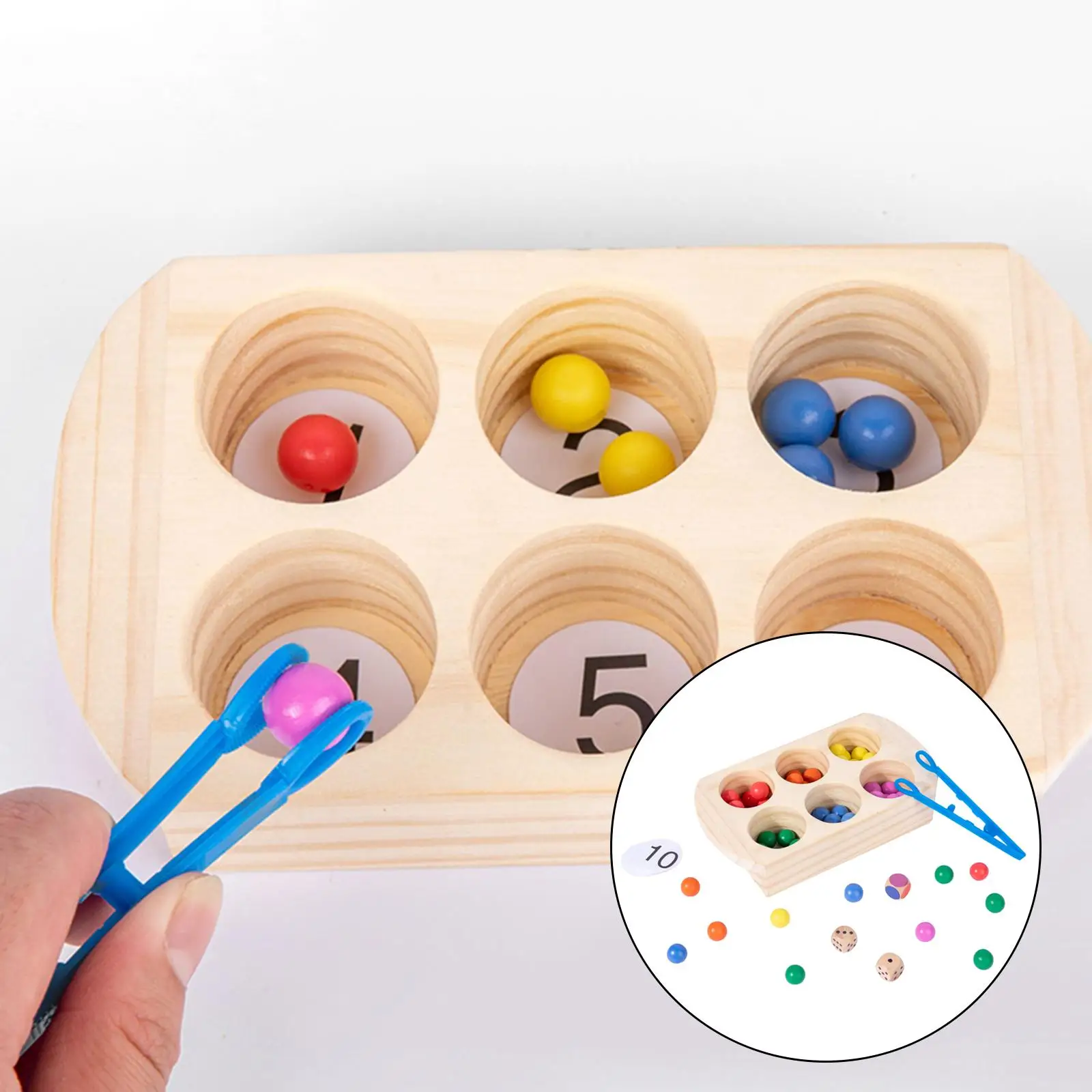 Toddler Wood Counting Bead Color Matching Early Educational Memory Toy