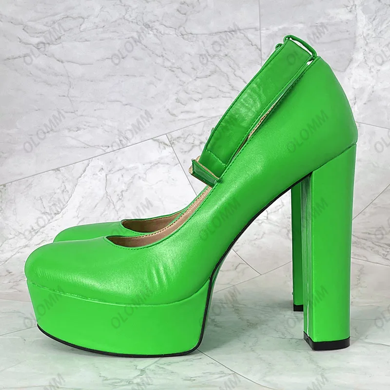 Olomm اليدوية النساء الربيع مضخات مشبك حذاء بكعب عالي مكتنز جولة تو رائع فوشيا فستان أحذية النساء زائد الولايات المتحدة حجم 5-20 #6