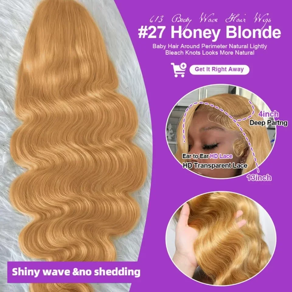 Parrucca frontale in pizzo 13x4 HD Parrucca anteriore in pizzo con onda del corpo a densità 200 30 Parrucca bionda miele Capelli umani 13x6 Parrucche per capelli umani biondo miele