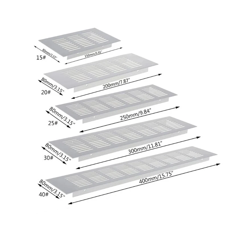 

2Pc Aluminum Silver Vents Perforated Sheet Air Vent Perforated Sheet Web Plate Ventilation Grille Vents 80X150/200/250/300/400MM